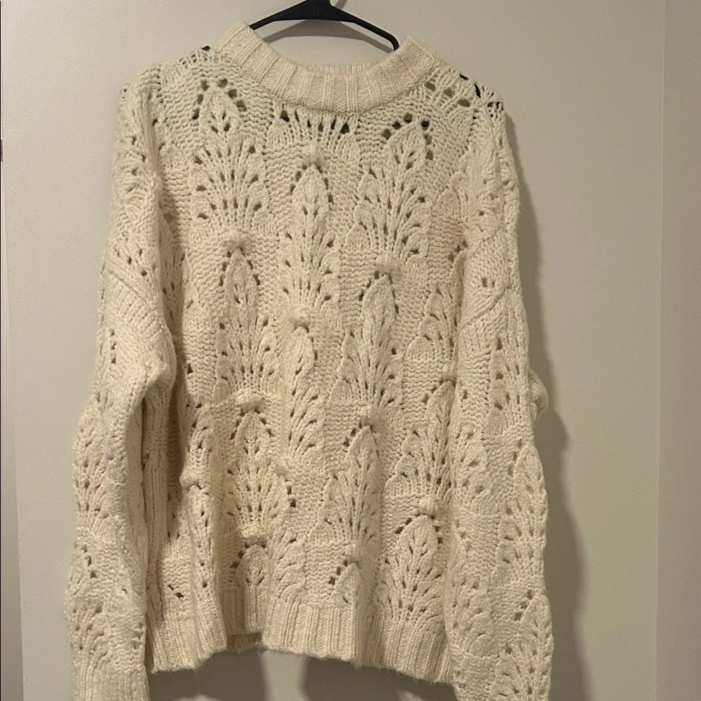 Aerie Cream Crochet Knit Oversized Sweater Size Small Winter Fall